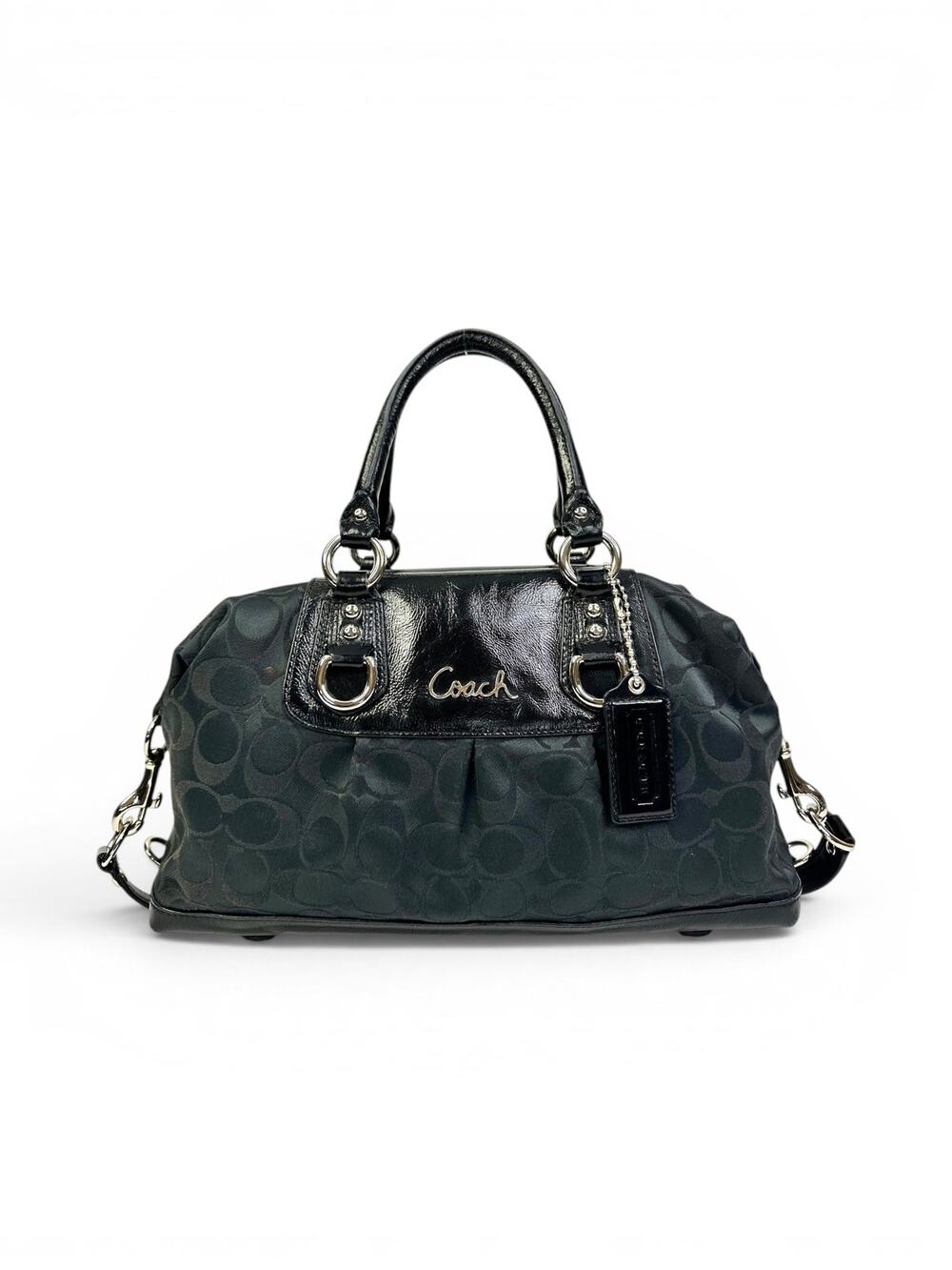 Coach Ashley Signature Black Jacquard Patent Leather Satchel Crossbody Bag